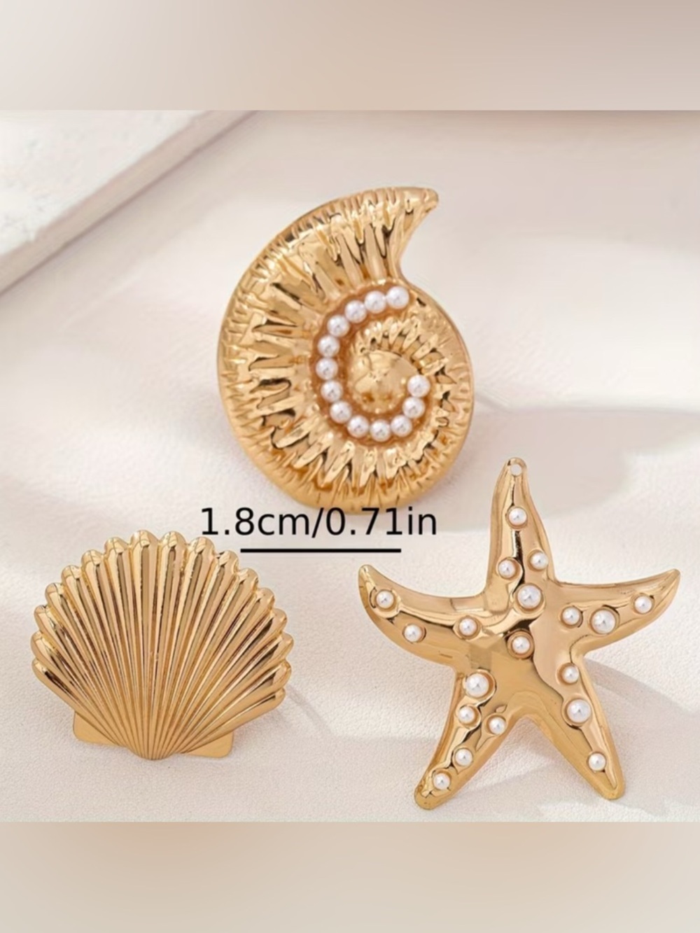 3 Gold Sea Shell Large Ring Pearl Set - Women Jewelry Set - Picture 4 of 4